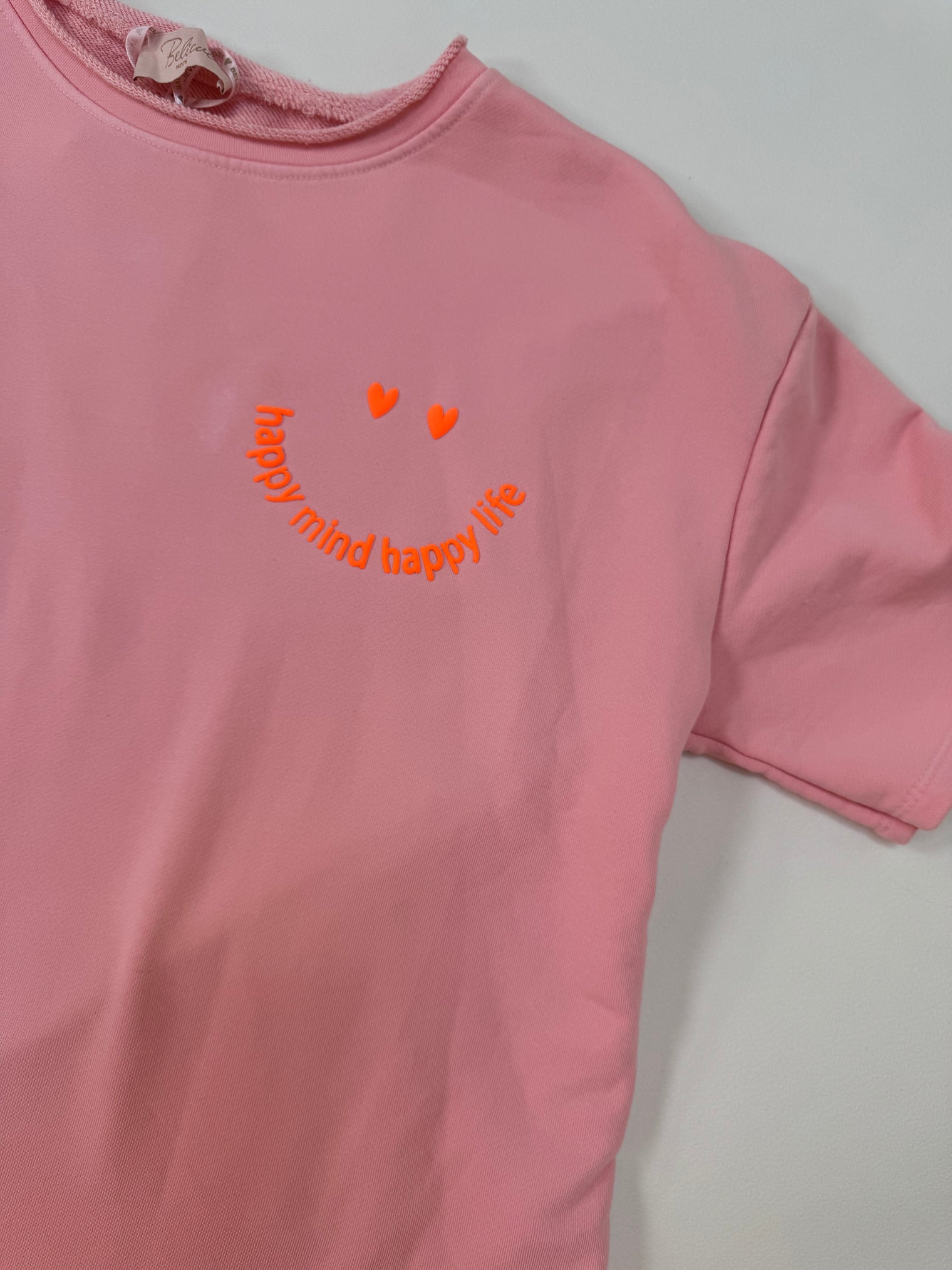 Sweatshirt kurzarm rosa HAPPY MIND HAPPY LIFE hot orange