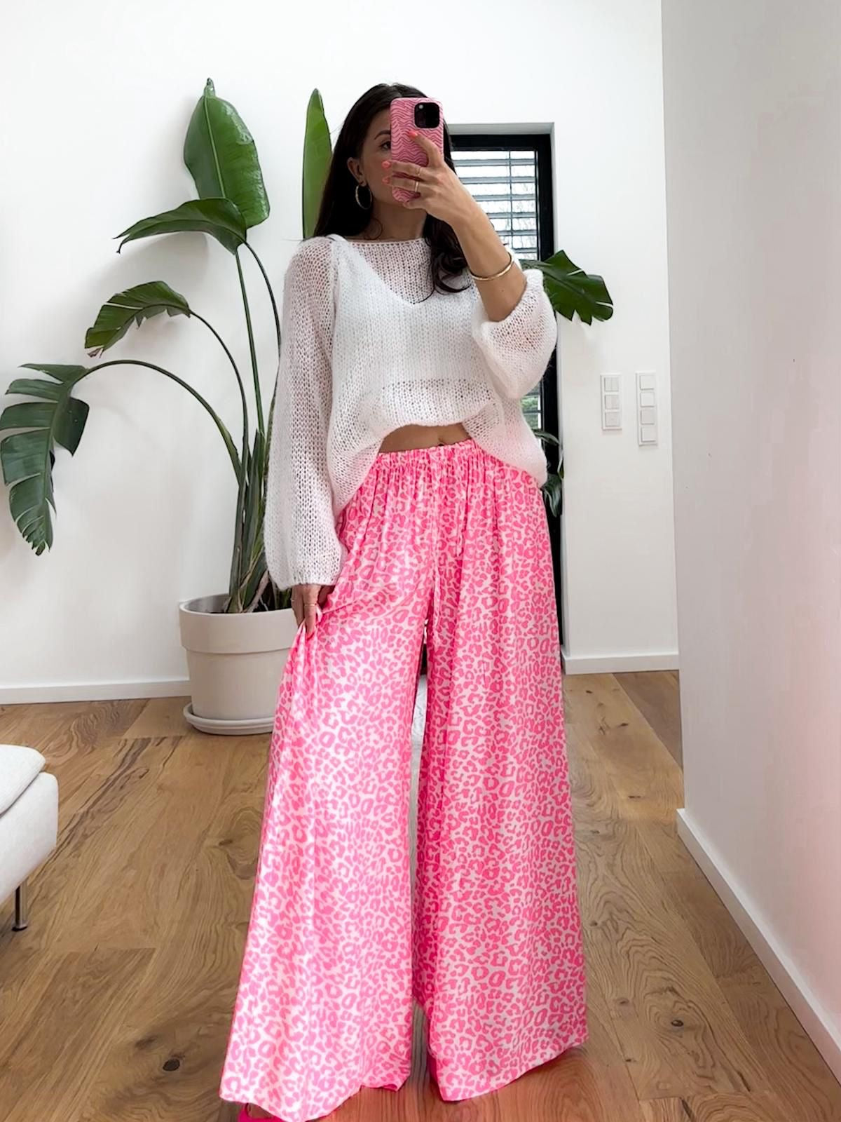 Hose mit Seide weiß LEO LOVER pink