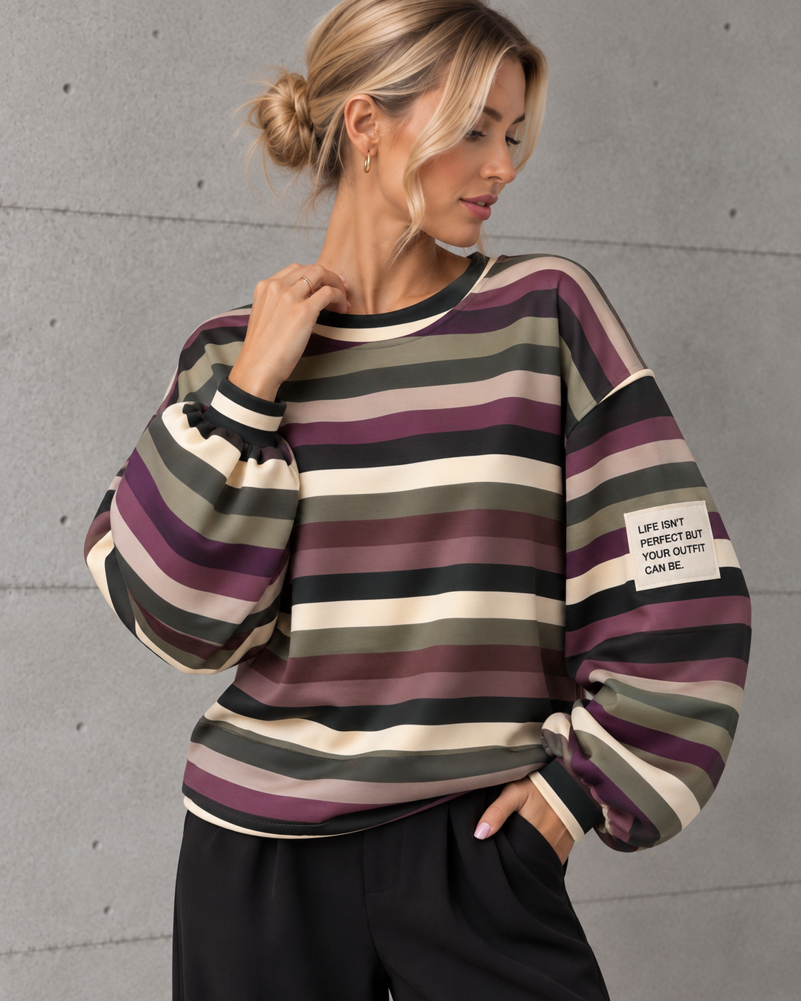 Butterstoff Sweater PERFECT OUTFIT Burgundy Kaki Stripes