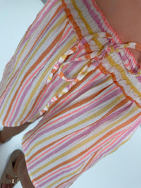 Musselin Shorts weiß SMALL STRIPES pastell rosa/peach/gelb