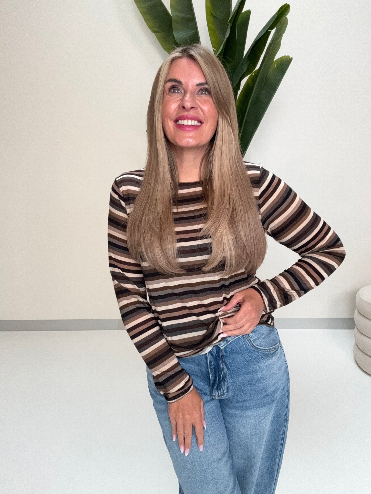 Comfy Stretchy Cashmere Langarmshirt schwarz/braun/taupe