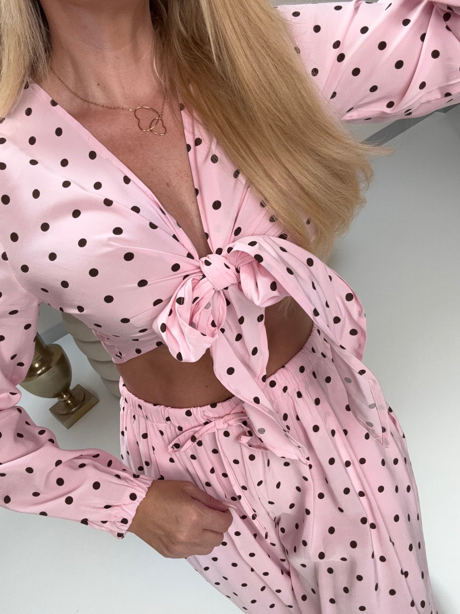 Bindebluse POLKA DOTS LOVE hellrosa/coffee