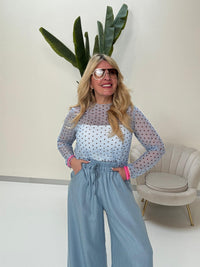 Mesh Langarmshirt POLKA POWER hellblau