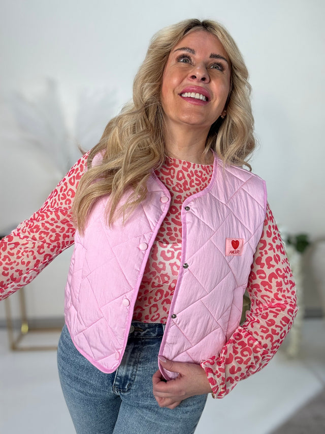 Puffy Weste Spring Lover mit Patch pink