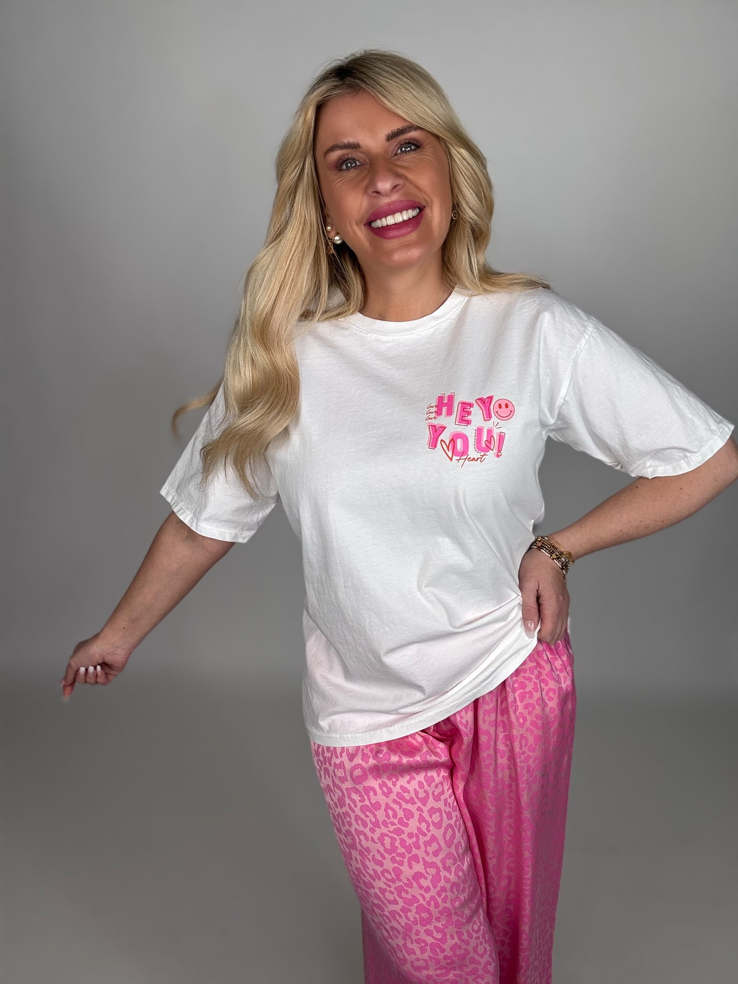 Statement Shirt hey you Smily weiß