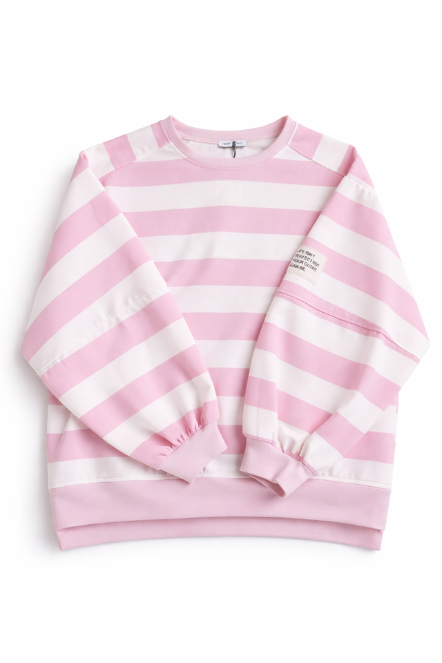 Lightweight Sweater STRIPES rosa/weiß gestreift mit Patch