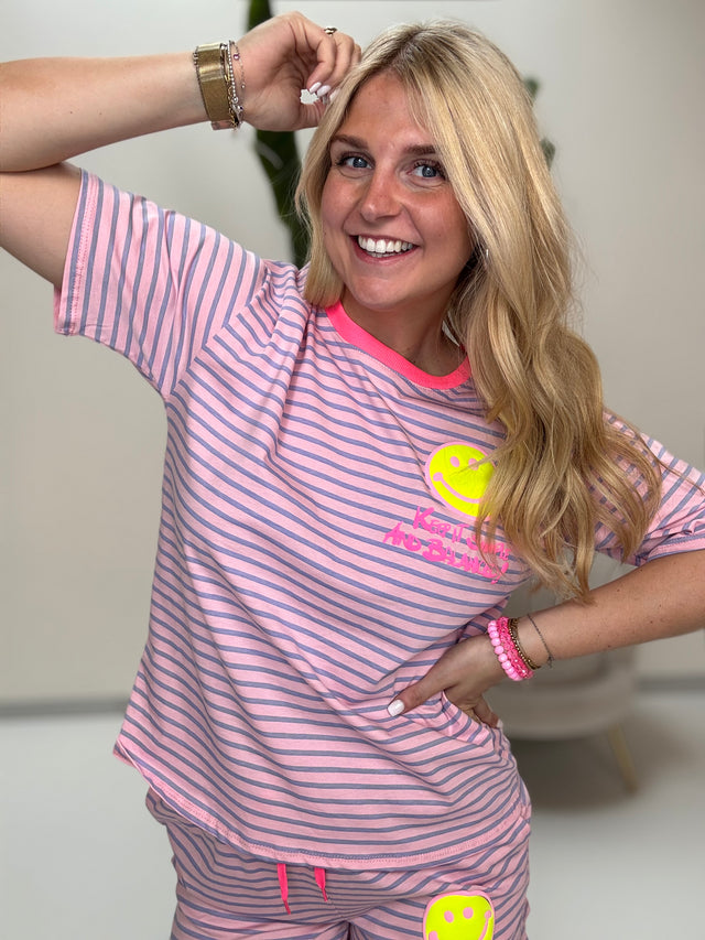 Gestreiftes Baumwoll Shirt KEEP IT SIMPLE rosa/flieder