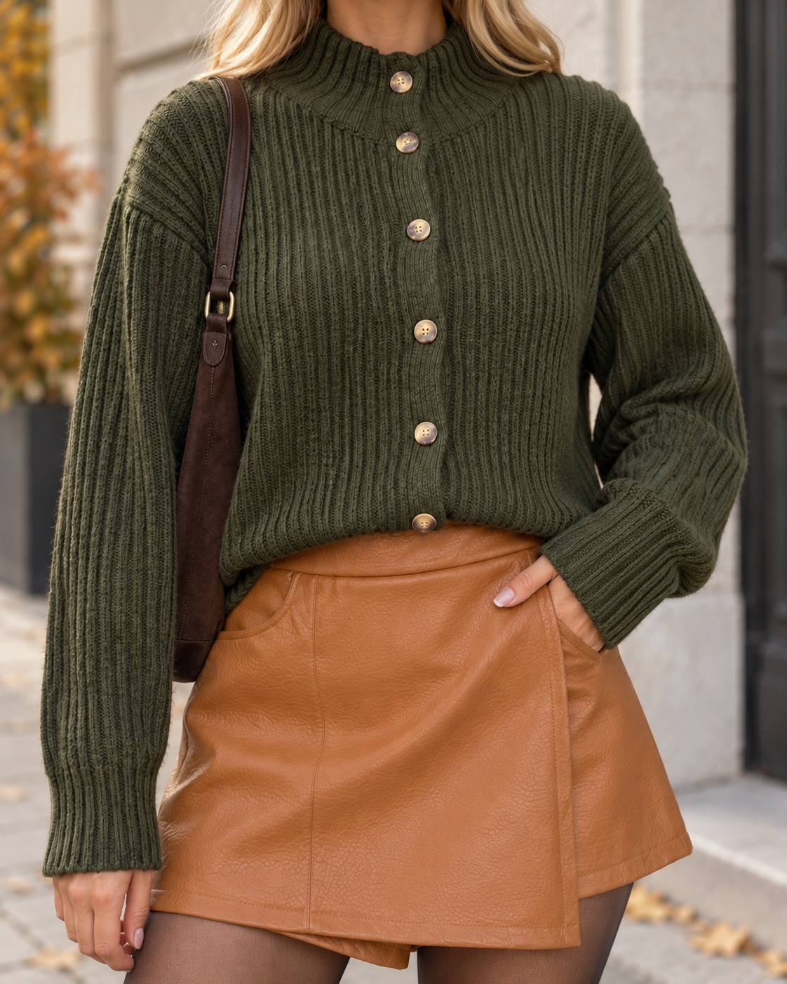 Strickjacke mit Knopfleiste khaki