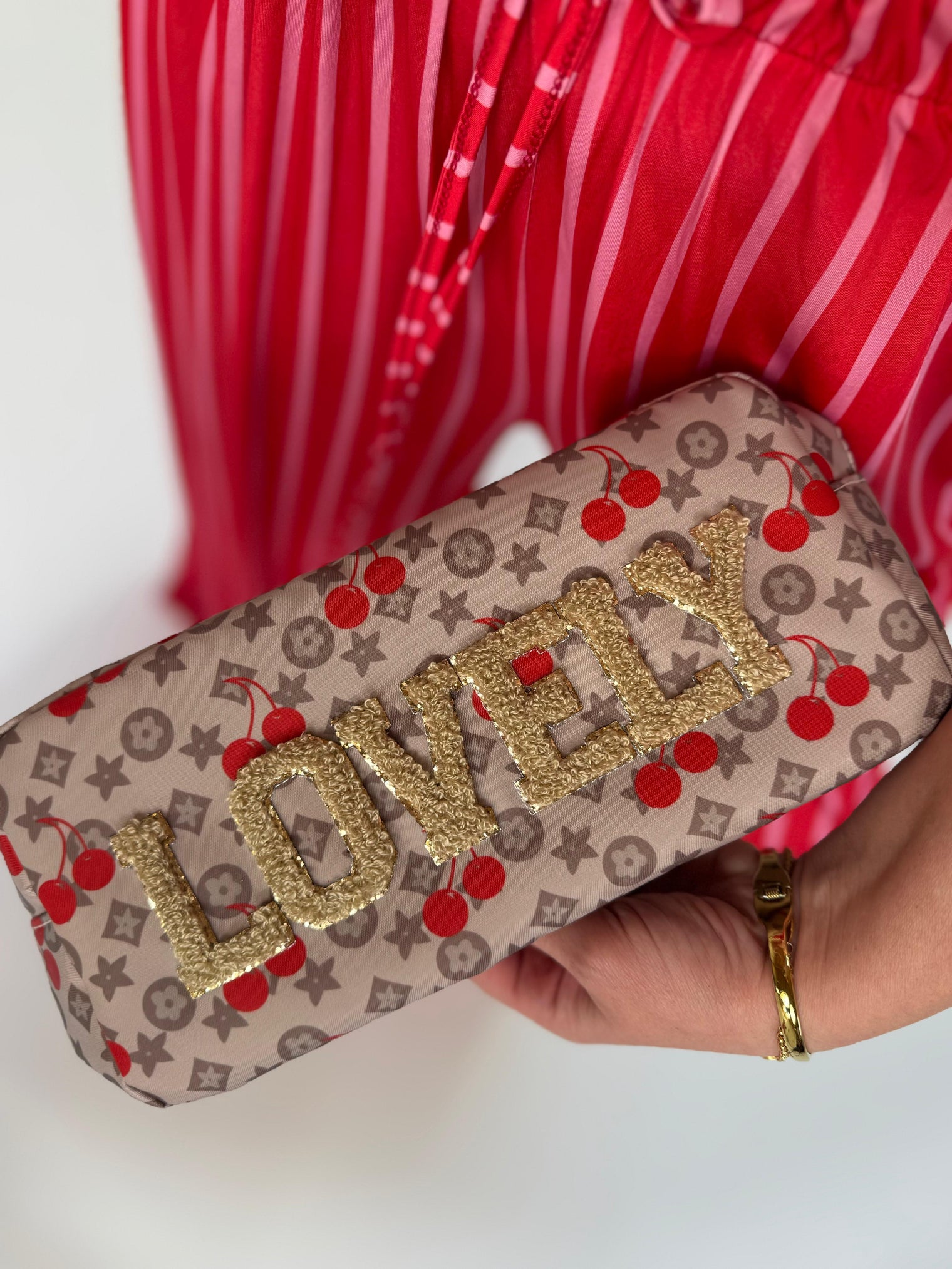 Long Bag LOVELY beige/taupe/rot mit Kirschen