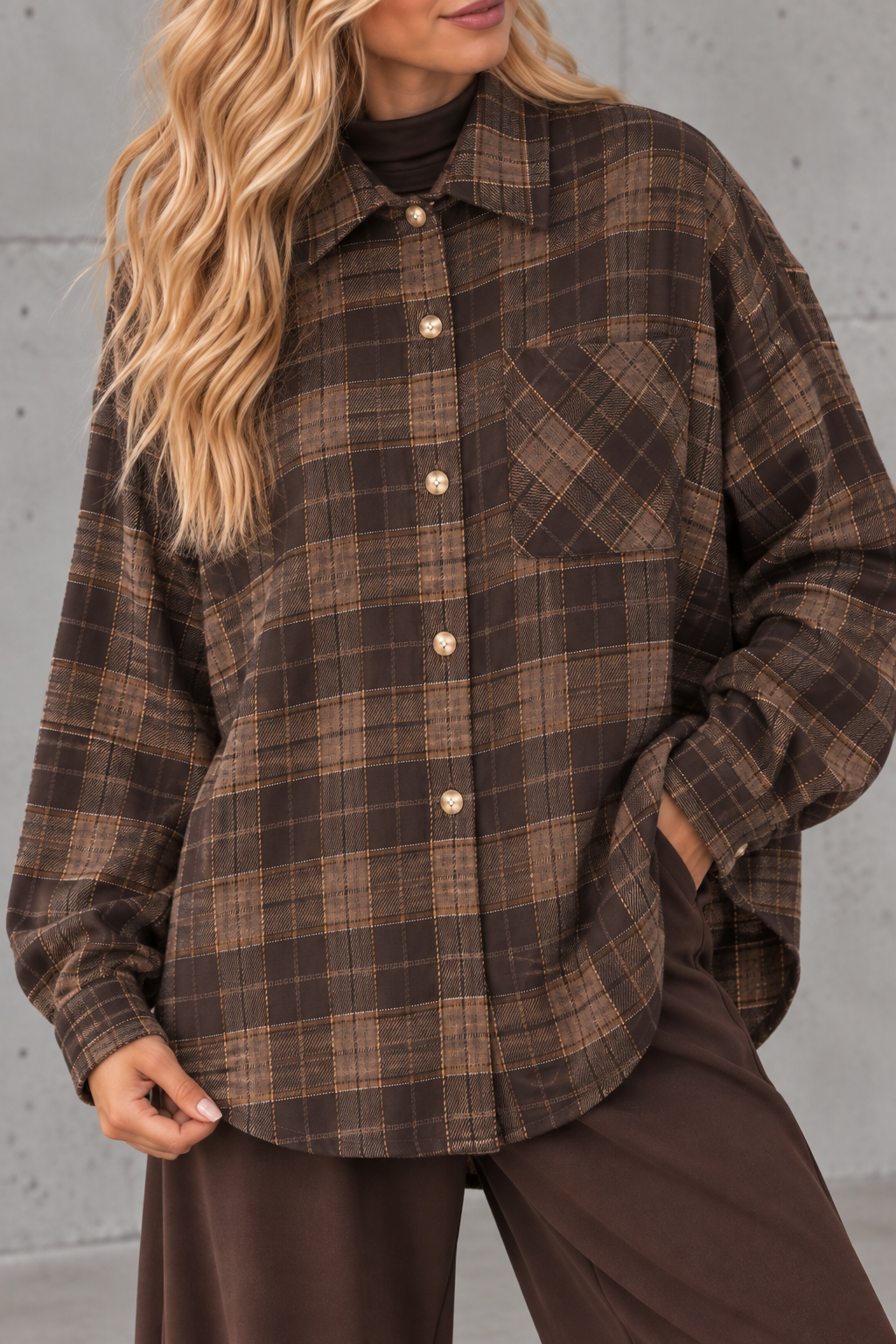Weiches Oversize Flanellhemd kariert toffee/chocolate