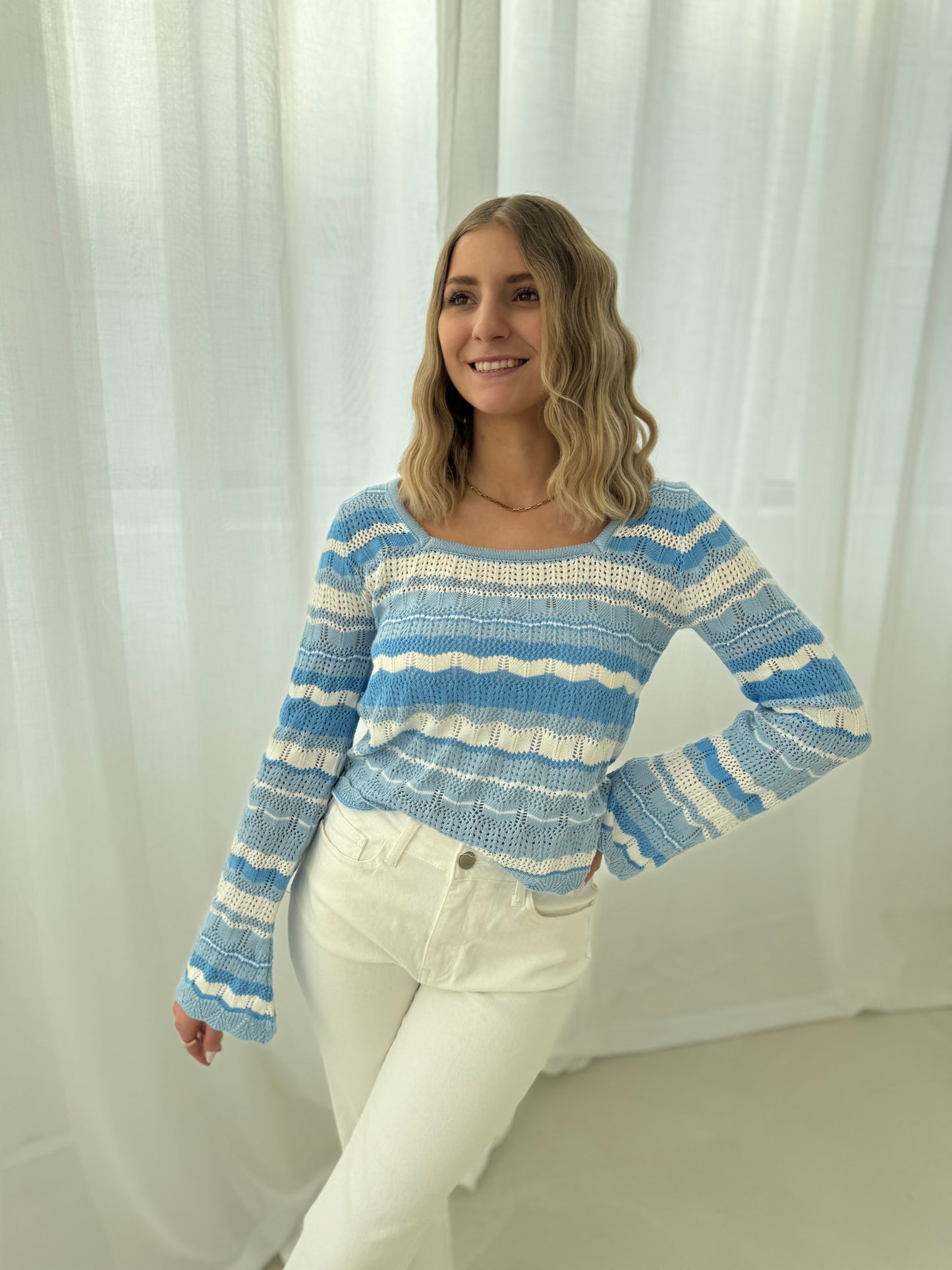 Sommer Strickpullover blau/weiß