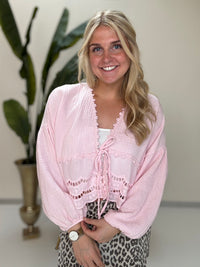 Musselin Bluse BLUSH ROSA Lochspitze&Schleife