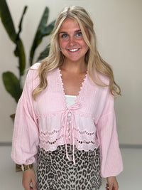 Musselin Bluse BLUSH ROSA Lochspitze&Schleife