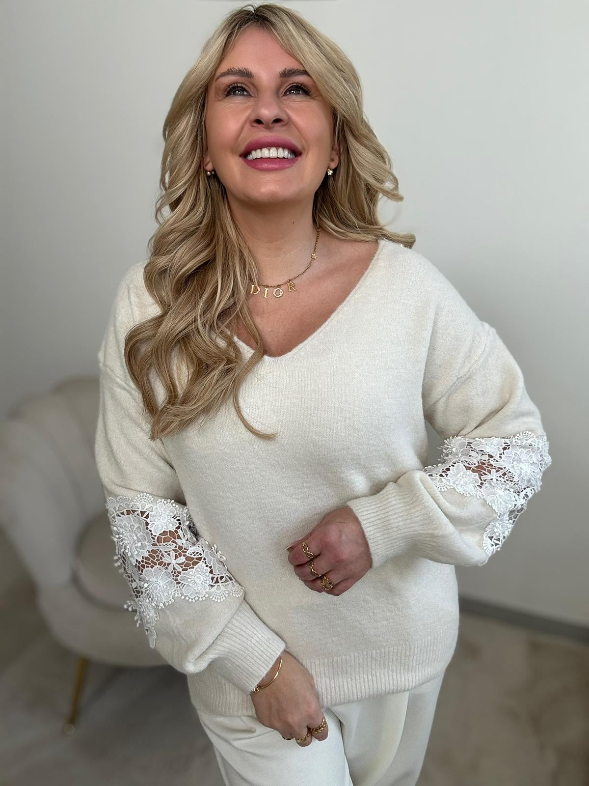 Pullover creme FLOWER LACE