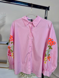 Bluse mit Stickereien LADY LIKE rosa/weiß gestreift