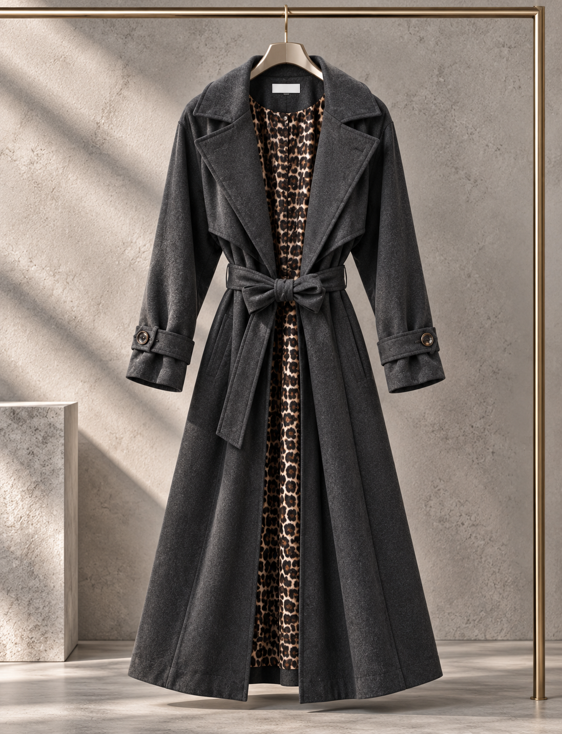 Velours Trenchcoat COZY KISS mit LEO Innenfutter dark grey