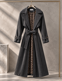 Velours Trenchcoat COZY KISS mit LEO Innenfutter dark grey