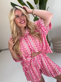 Sommer Bluse kurzarm SUMMER HOT rosa/pink/flieder