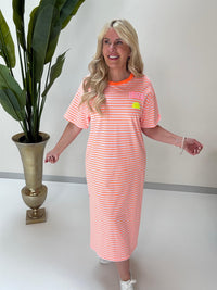 Shirt Kleid IBIZA mit seitlichen Schlitzen hellrosa/orange gestreift