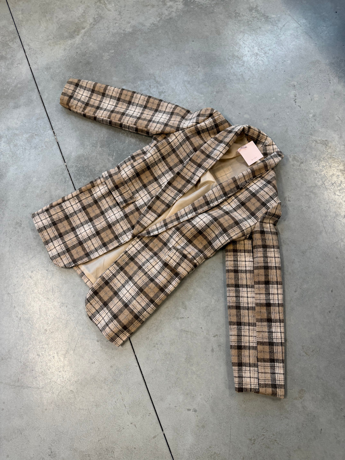 Karierter Long Blazer/ Kurz Mantel in Beige