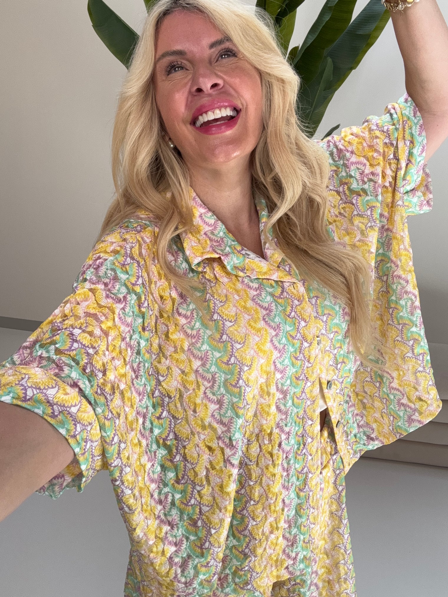 Sommer Bluse kurzarm SUMMER HOT flieder/mint/gelb