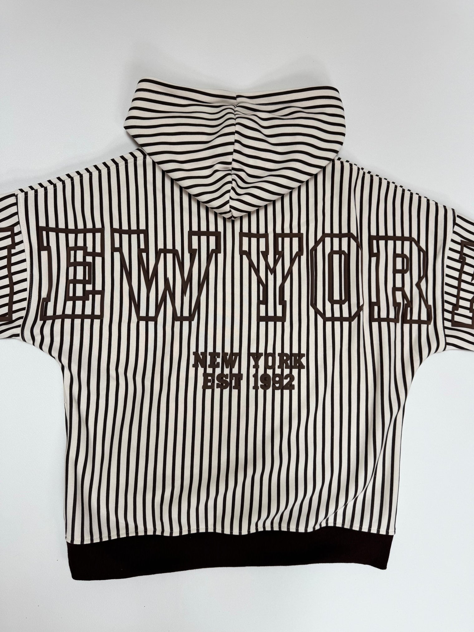 Butterstoff Hoodie creme/coffee gestreift NEW YORK