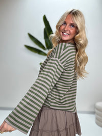 Longsleeve mit leicht ausgestelltem Ärmel STRIPES hell-/dunkelgrün
