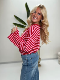 Longsleeve mit leicht ausgestelltem Ärmel STRIPES rot/pink