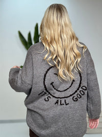 Oversize Strickpullover mit Smiley&Rückenprint taupe/dark chocolate