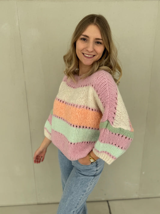 Strickpullover HAPPY STRIPES creme/peach/mint/rosa