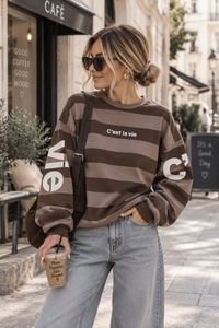 Sweater mit Rückenprint C'EST LA VIE toffee/chocolate