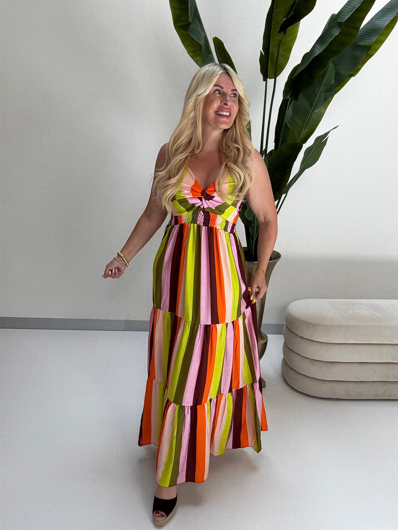 Luftiges Sommer Kleid FOREVER A BOHO GIRL kiwi/pink/weiß/apricot