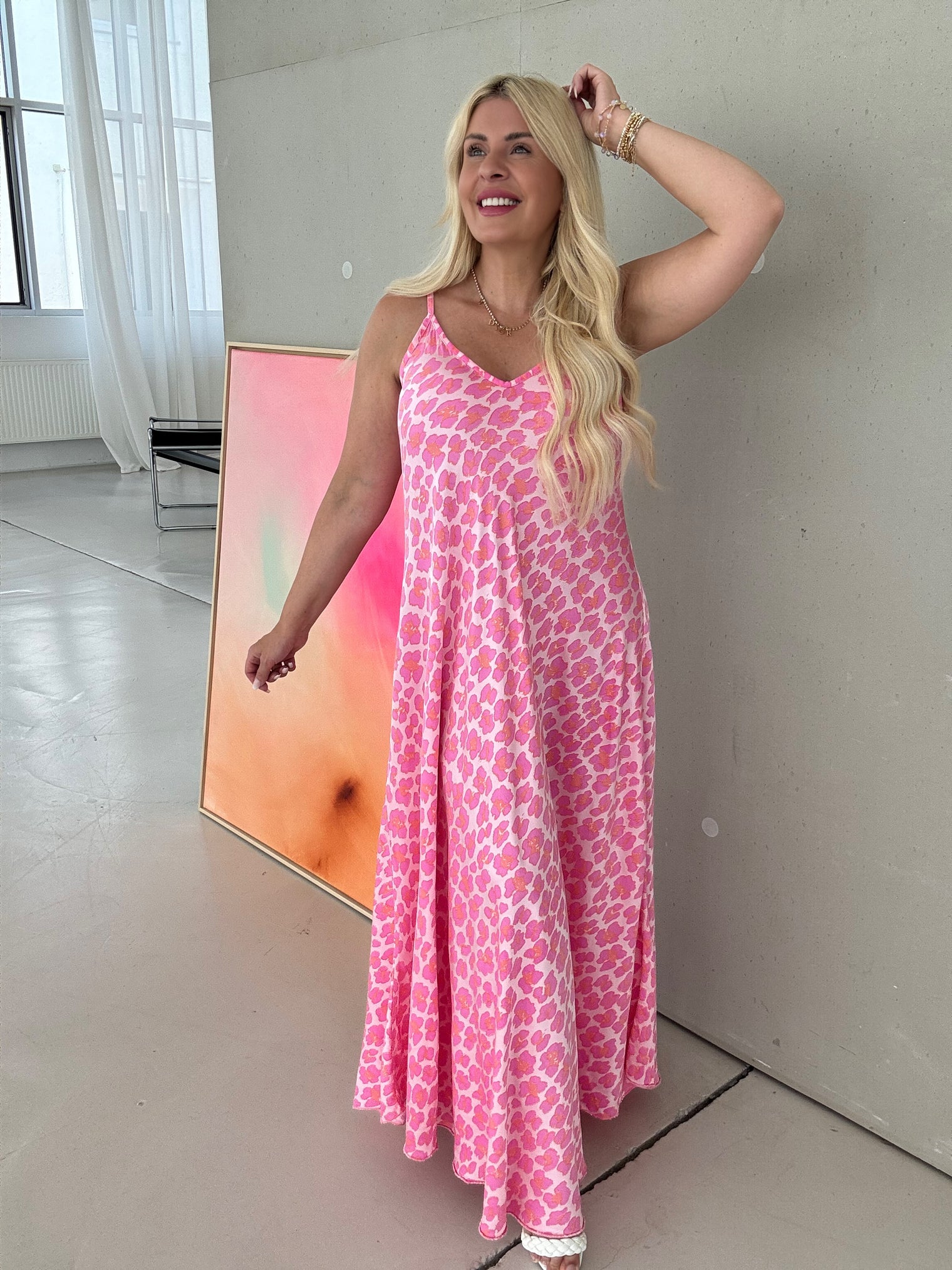 Spaghettiträger Kleid rosa LEO POWER orange/violett
