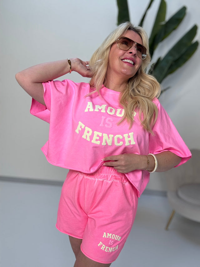 Shorts pink AMOUR IS FRENCH mit breitem Gummizug