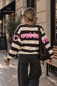 Sweater mit Rückenprint C'EST LA VIE beige/chocolate