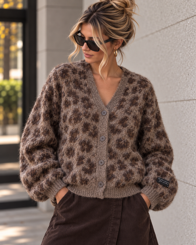 Strickjacke mit Knopfleiste taupe/chocolate LEO