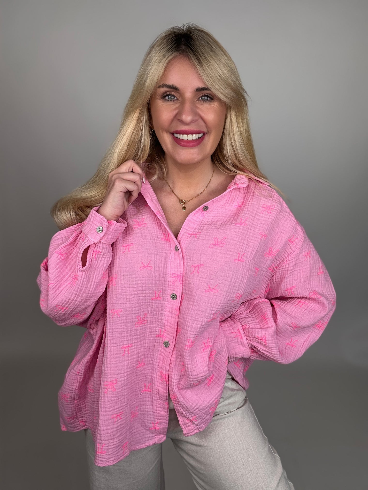 Musselin Bluse rosa LOVELY BOWS NEON Orange
