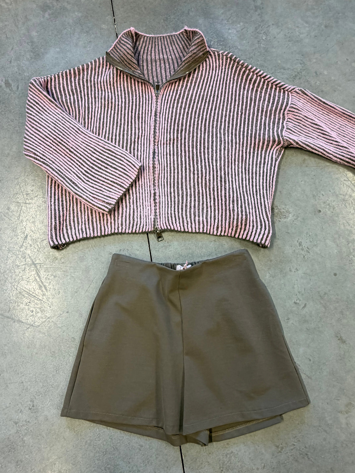 Strickjacke ZIPPER STRIPES rosa/taupe