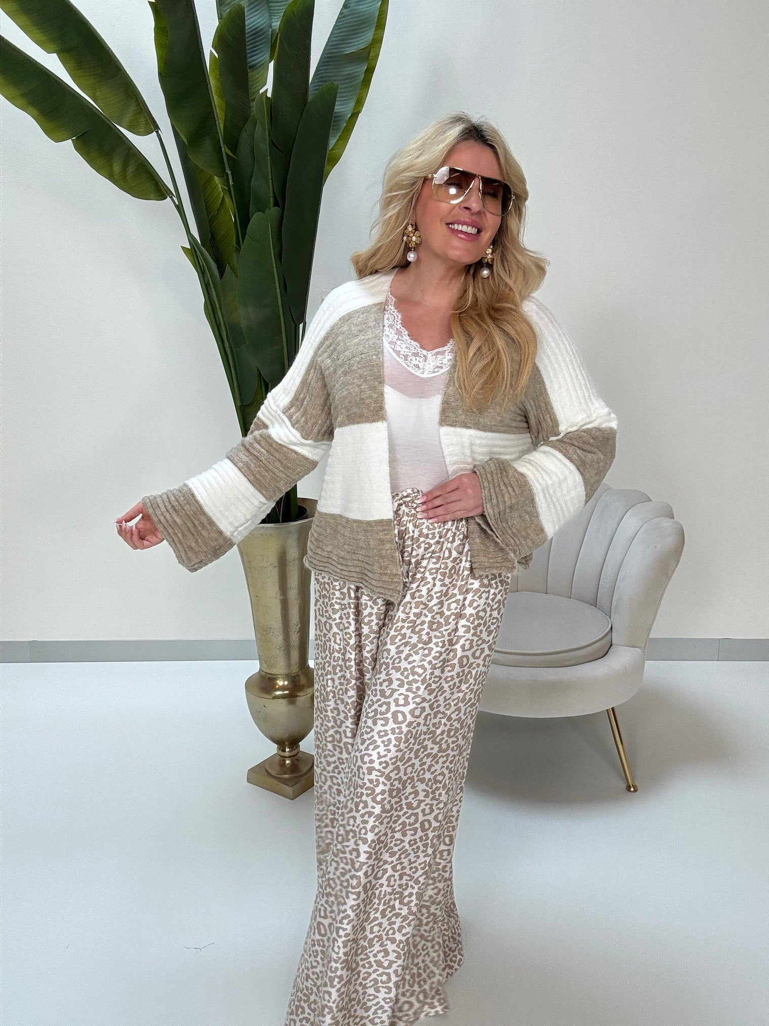 Cardigan BIG BLOCK STRIPES weiß/beige