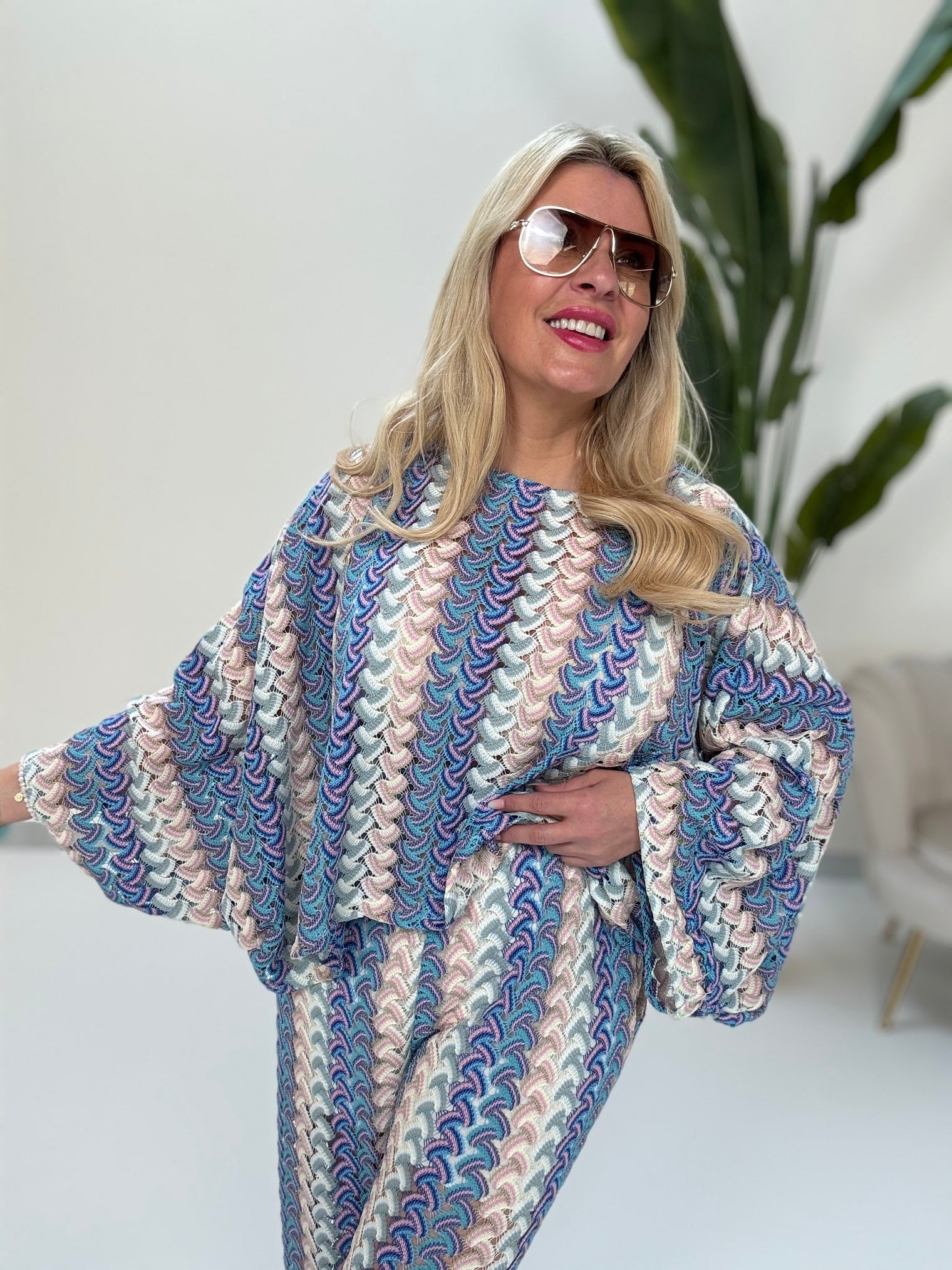 Strick Shirt SUMMER HOT blau multi
