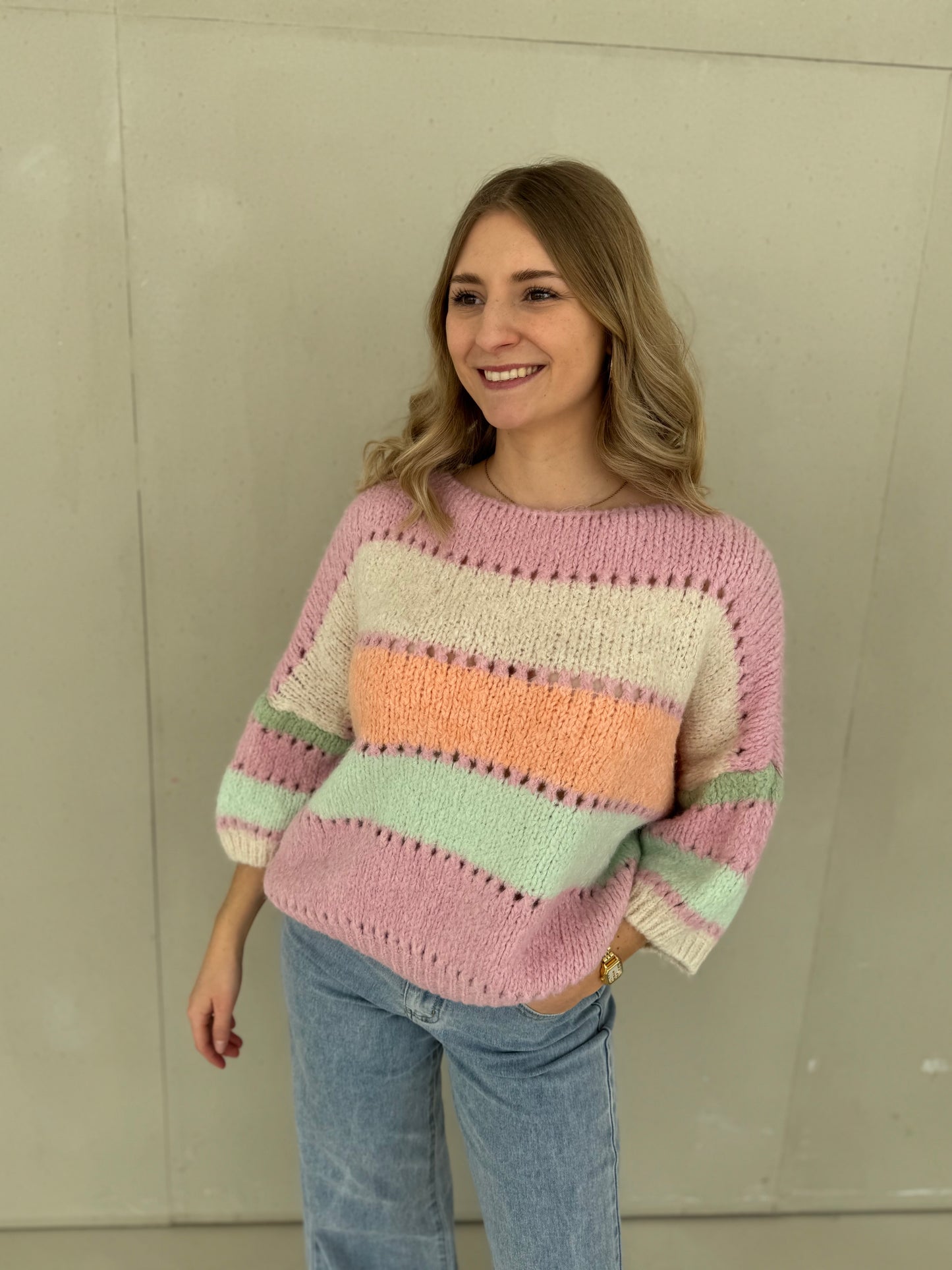 Strickpullover HAPPY STRIPES creme/peach/mint/rosa