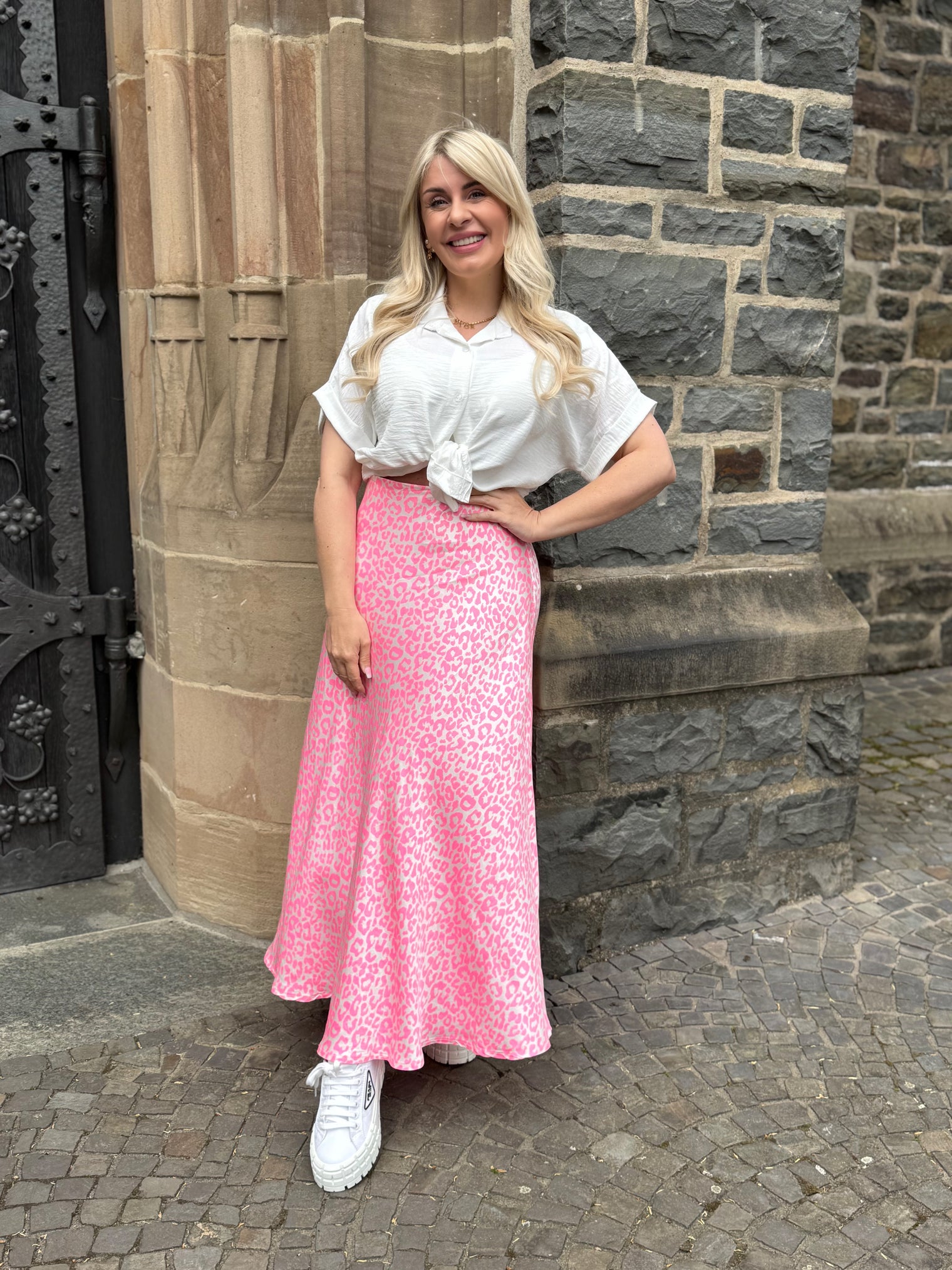 Rock mit Seide weiß LEO LOVER hot Pink