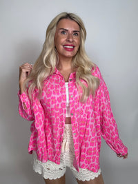 Musselin Bluse rosa LEO POWER hot pink&beige