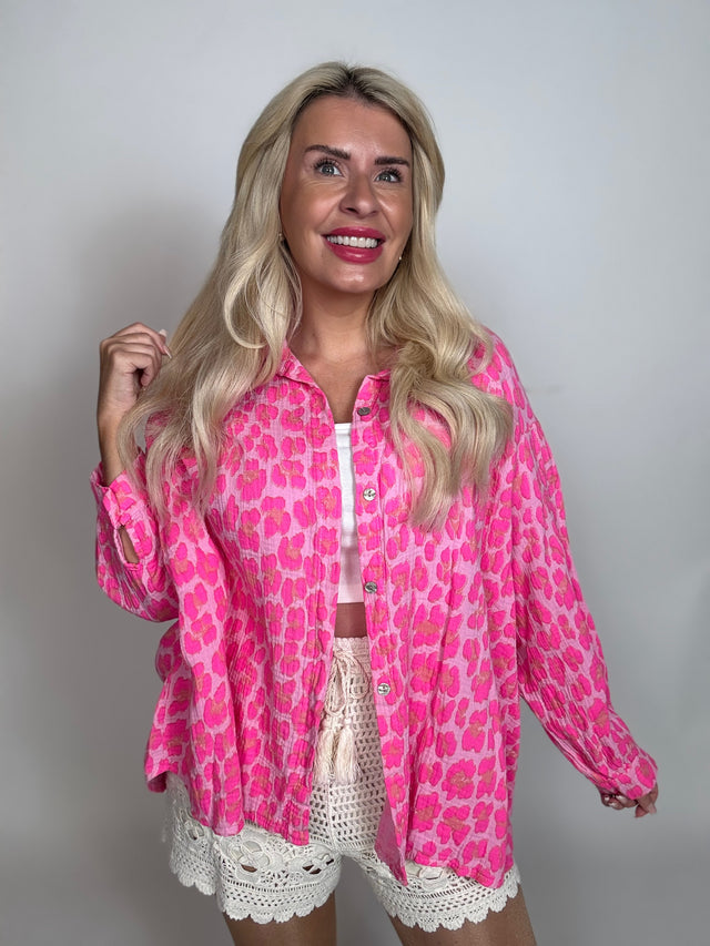 Musselin Bluse rosa LEO POWER hot pink&beige