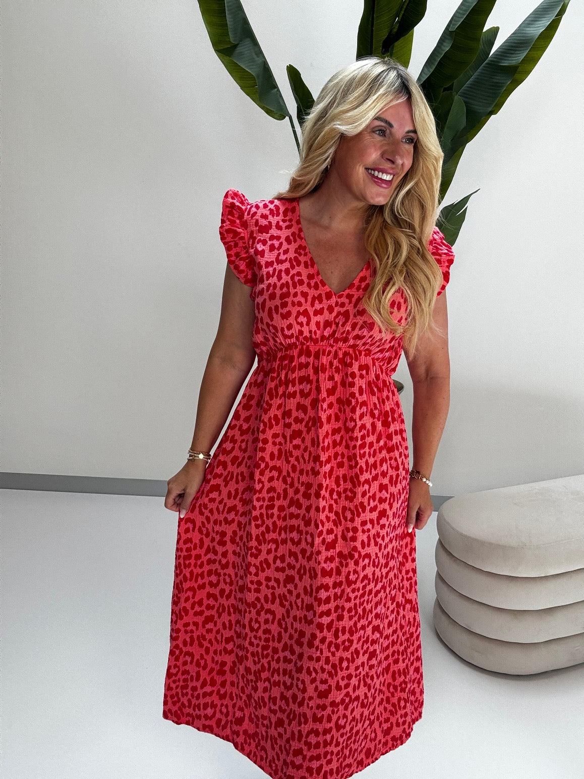 Signature Boho Musselin Kleid rot LEO POWER rosa/rot