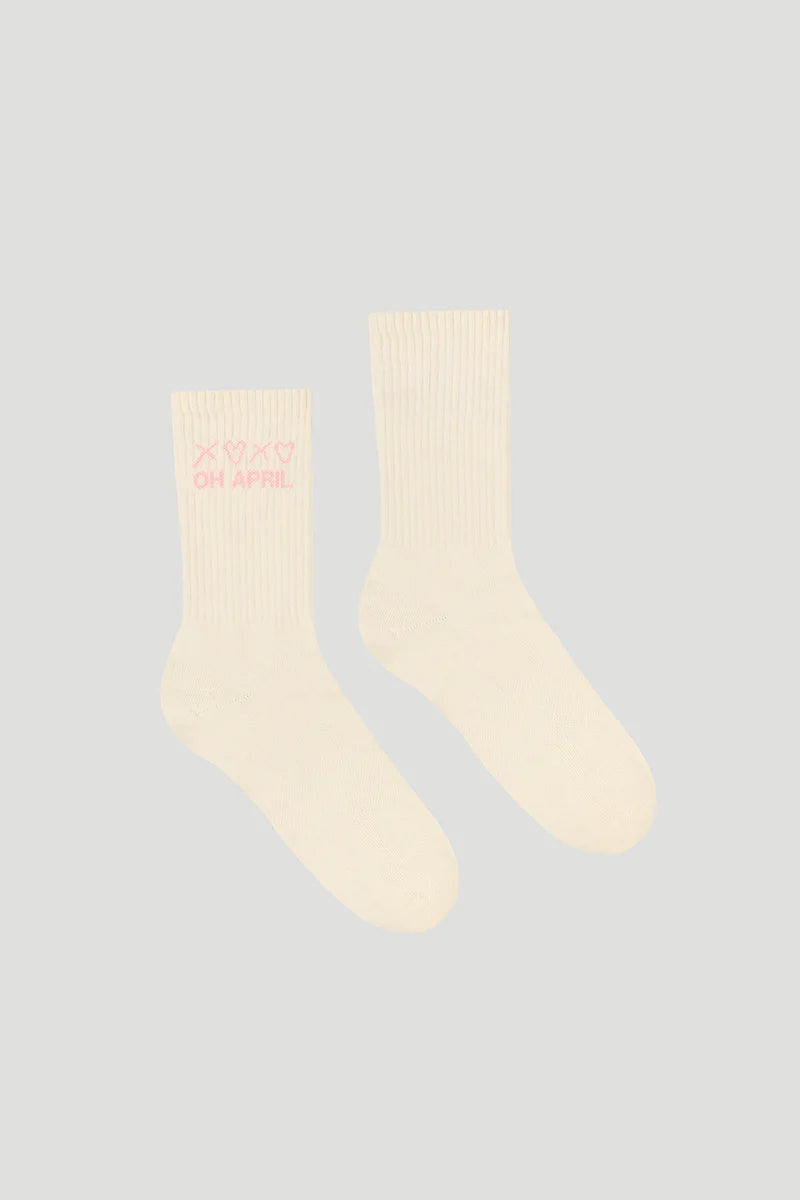 OH APRIL Arden Long Ripped Socks Ivory