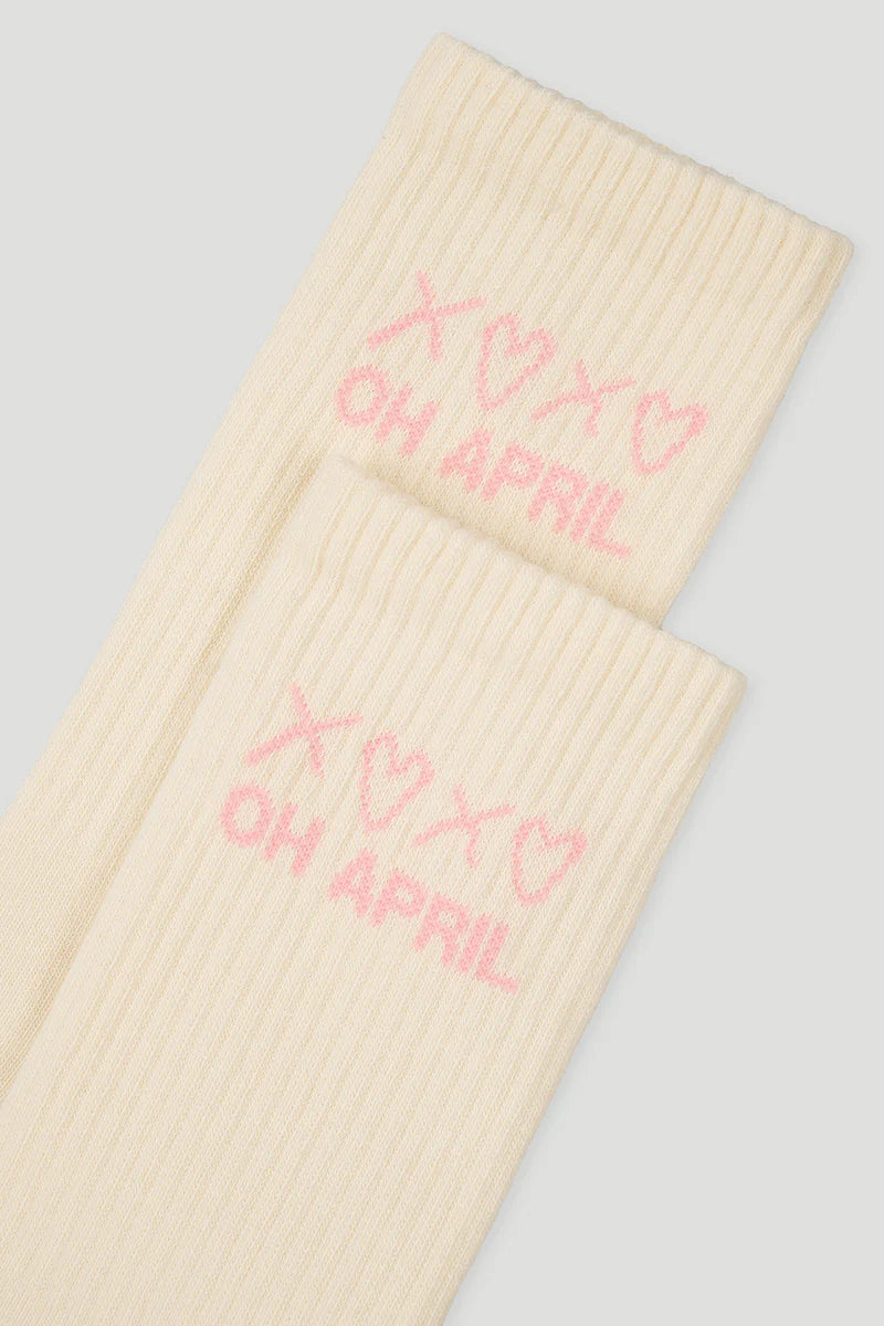 OH APRIL Arden Long Ripped Socks Ivory
