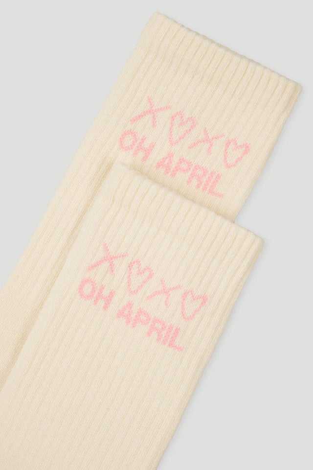 OH APRIL Arden Long Ripped Socks Ivory