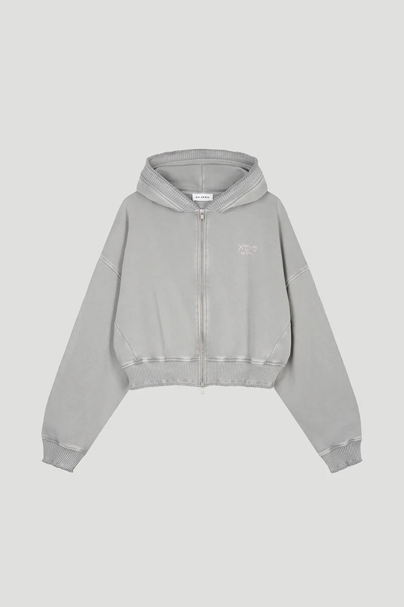 OH APRIL Rosina Zipper Sweater Light Grey Acid