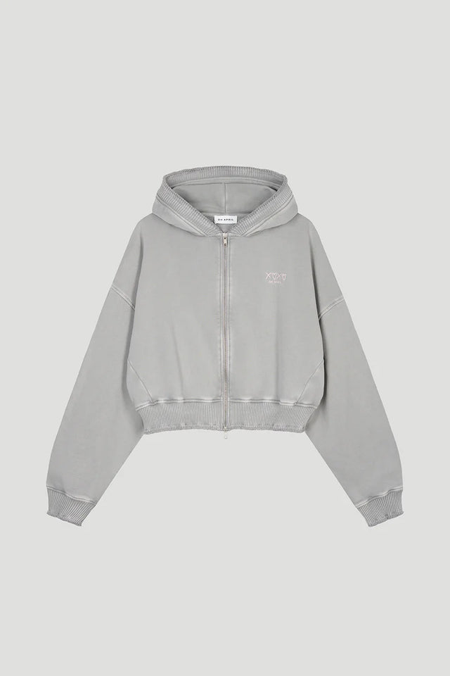 OH APRIL Rosina Zipper Sweater Light Grey Acid